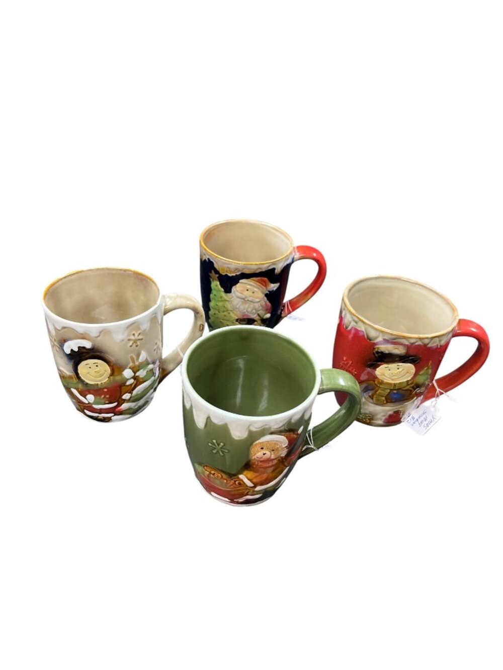 Christmas theme set of 4 large ceramic glazed cups mugs SKU 10-585